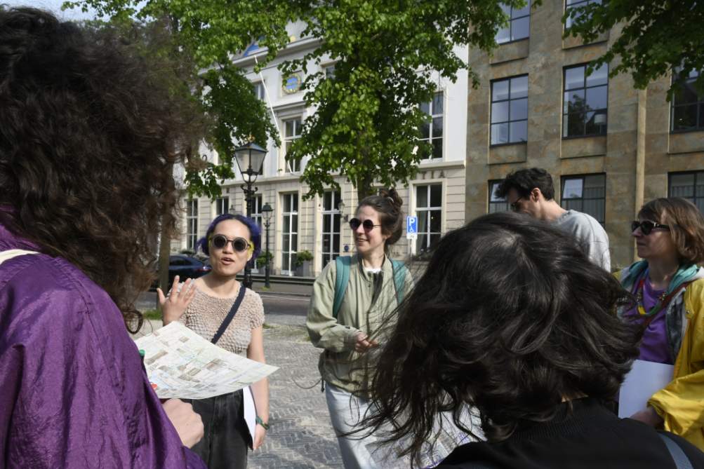 both waterybeings artists speaking with the group